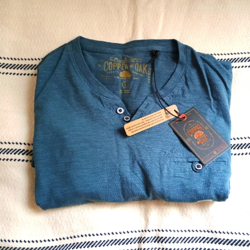 Copper & Oak Men’s Henley T-Shirt – Blue – Size Large – NWT